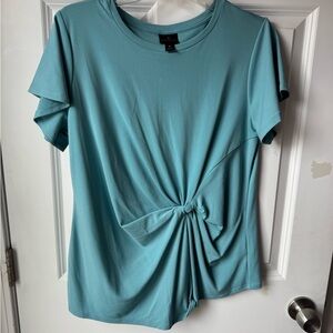 Worthington Aqua Twist Front Short Sleeve Top